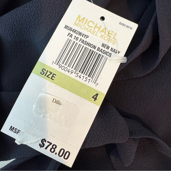 NWT Michael Michael Kors Womens Navy Chiffon Tie-neck Blouse Top Size 4 - Picture 10 of 12